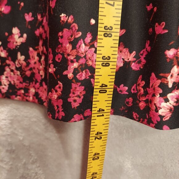 Womens Dress 16 Black Red Rose Floral Lacy Zip Sheath Feminine Career Date Night - Picture 7 of 16